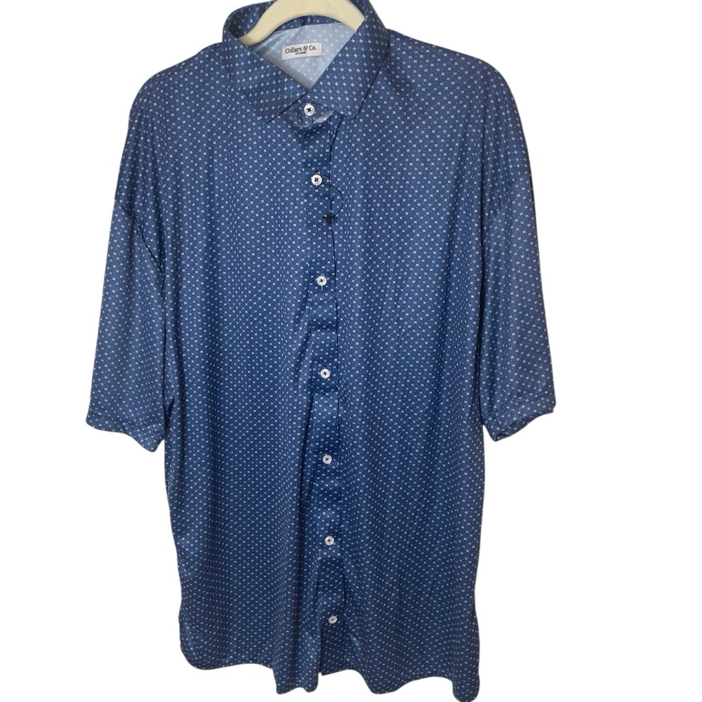 NWOT Collars & Co. Los Cabos Blue Star Quattro Flex Short Sleeve Button Down 2XL - Picture 2 of 7